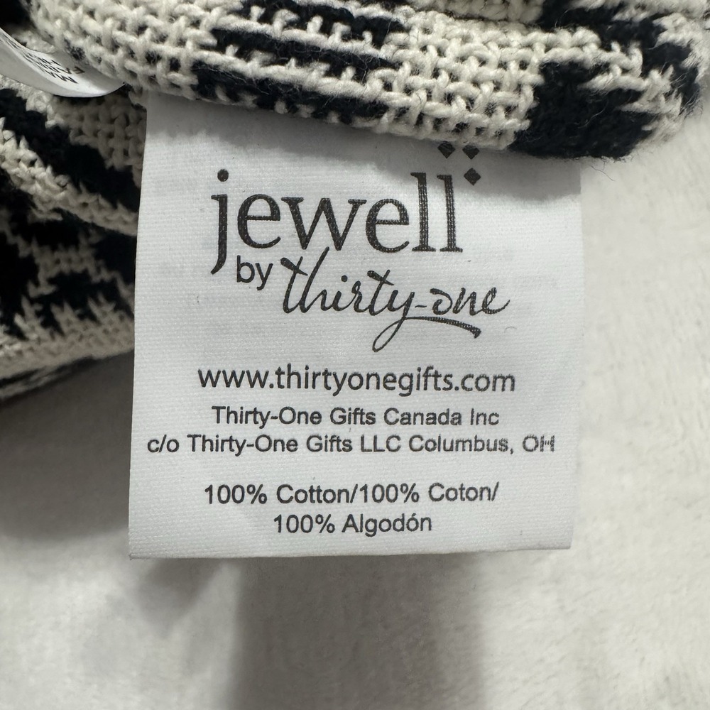 Thirty One Jewel Tote Bag Black White Tribal Knit Faux Leather Shoulder Bag - Picture 4 of 11
